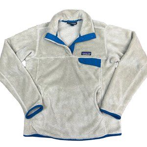 Patagonia Re-Tool Snap-T Polartec Fleece Pullover Beige & Blue Women’s Sz Small